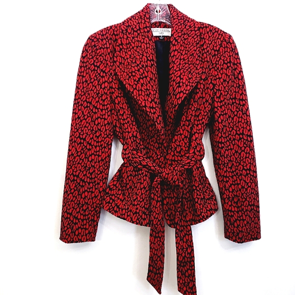 Sheragano Suits Red/Black Geometric Print Collared Tie Front Longsleeve … - Picture 16 of 16